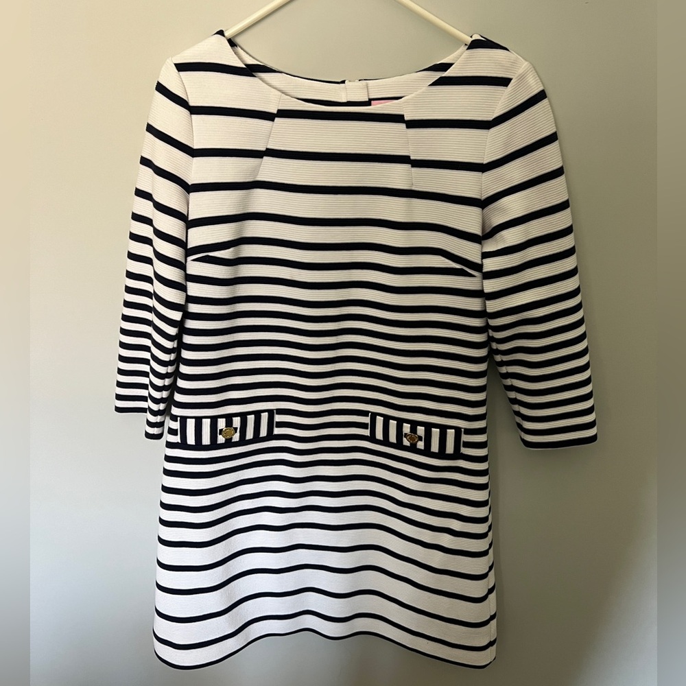 Lilly Pulitzer Navy & White Charlene Striped Short Casual Dress